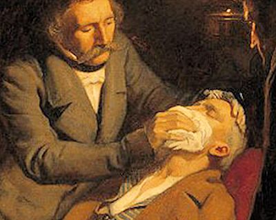 A doctor in the late 1800s administering ether before surgery