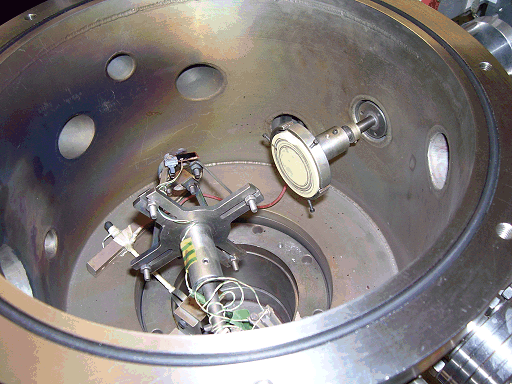 Photo of the inside of the chamber showing a (ZnO) target